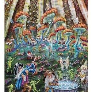 Mushroom Forest Tapestry by Mike DuBois ~ w/Corner Loops ~ 53" x 85" ~Brand New!